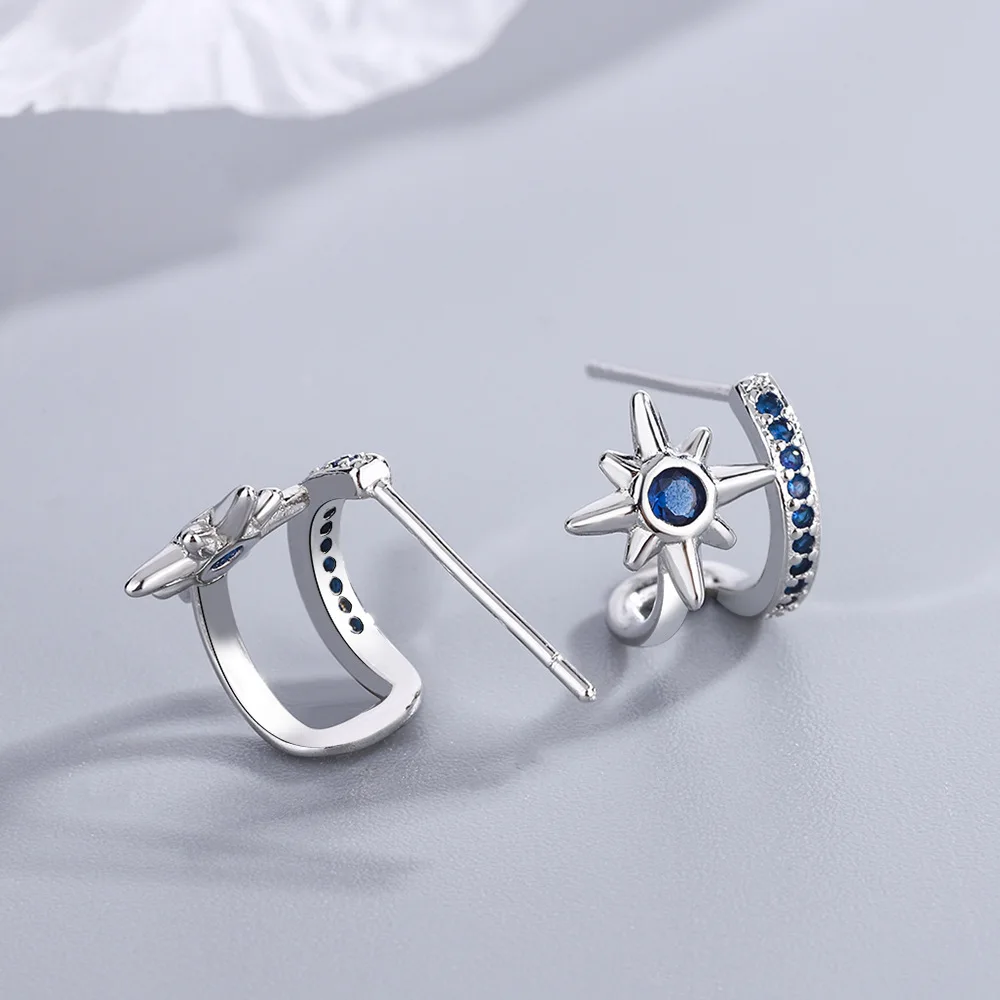 New Arrival 925 Silver Needle Trendy Blue Star Crystal Ladies Stud Earrings Jewelry For Women Christmas Gifts Cheap