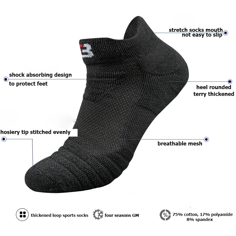 Men Short Athletic Socks Thick Cotton Breathable Ankle Socks Solid Running Sport Cycling Basketball Soccer Travel Socks EU39-48