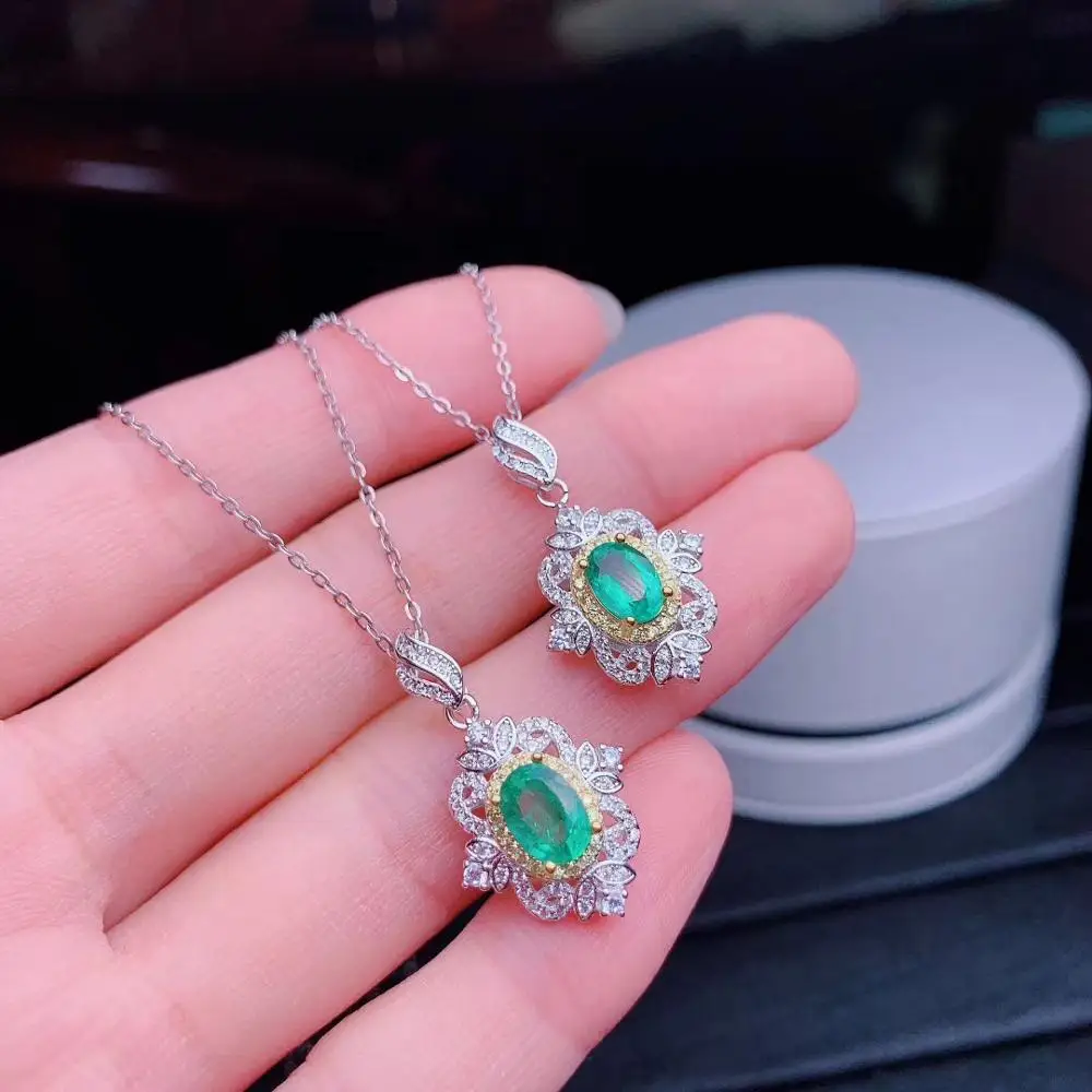 KJJEAXCMY Fine Jewelry 925 Sterling Silver Inlaid Natural Emerald Popular Pendant Ring Female Suit Support Detection Luxurious