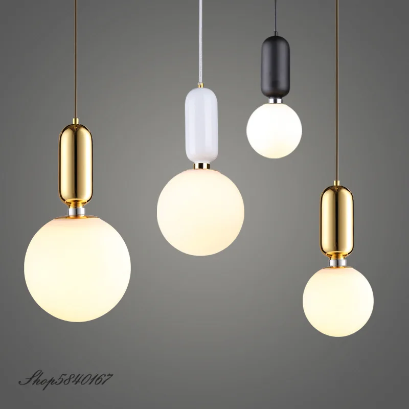 Nordic Designer Pendant Lights Milky Glass Ball Hanging Lamp for Living Room Dining Room Lights Creative Suspension Hanglamp