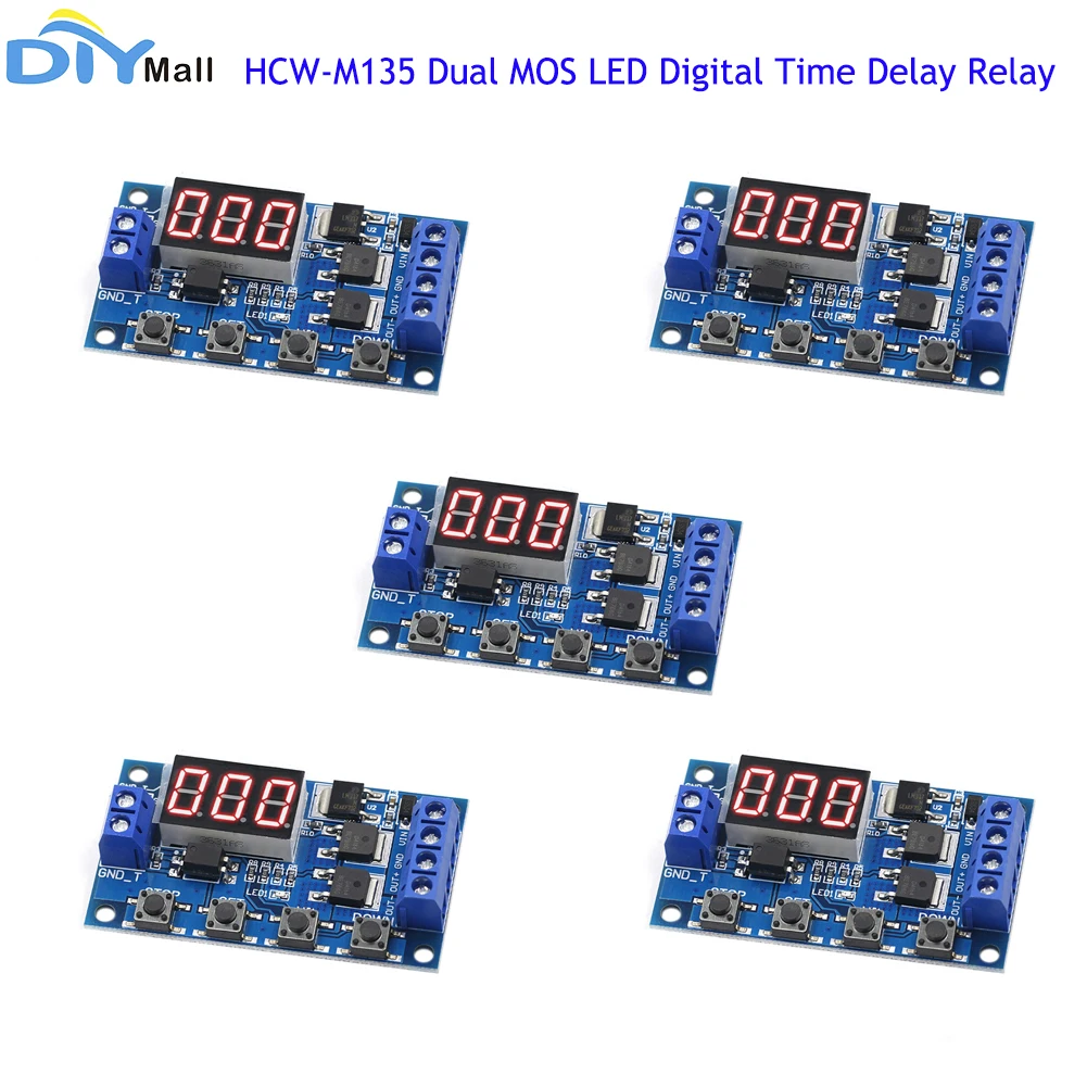 5pcs HCW-M135 Dual MOS LED Digital Time Delay Relay Trigger Cycle Timer Delay Switch Circuit Board Timing Control Module