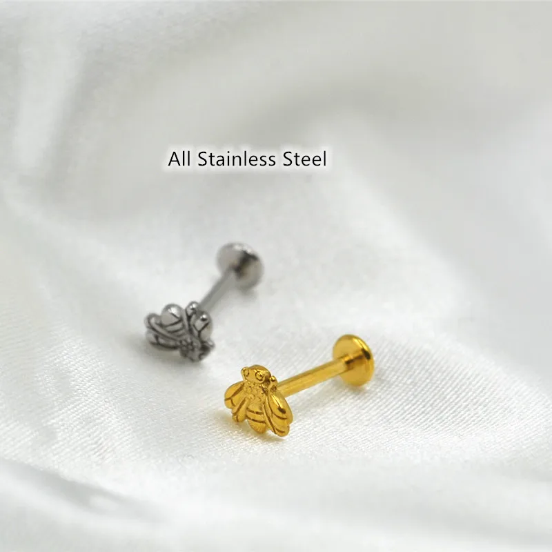 50pcs Body Jewelry Piercing -All Stainless Steel Bee Internal Thread Lip Labret Studs Ear Ring Rook Helix Bar New