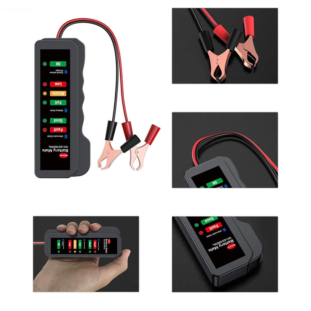 12V Car Battery Tester Intelligent Mower Detector Diagnostic Battery Capacity Checker with 6 LED Lights Car Diagnostic Tool