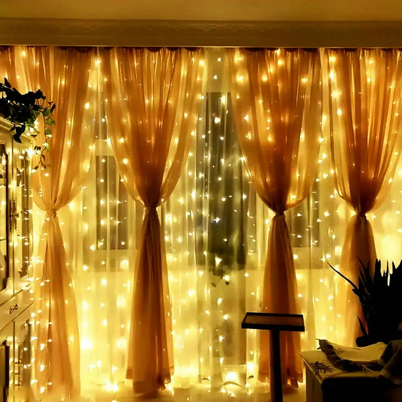 10pcs Solar powered LED Curtain Fairy String Light 3M*3M 300LED Wedding Party Home Garden Wall Window Twinkle Decoration