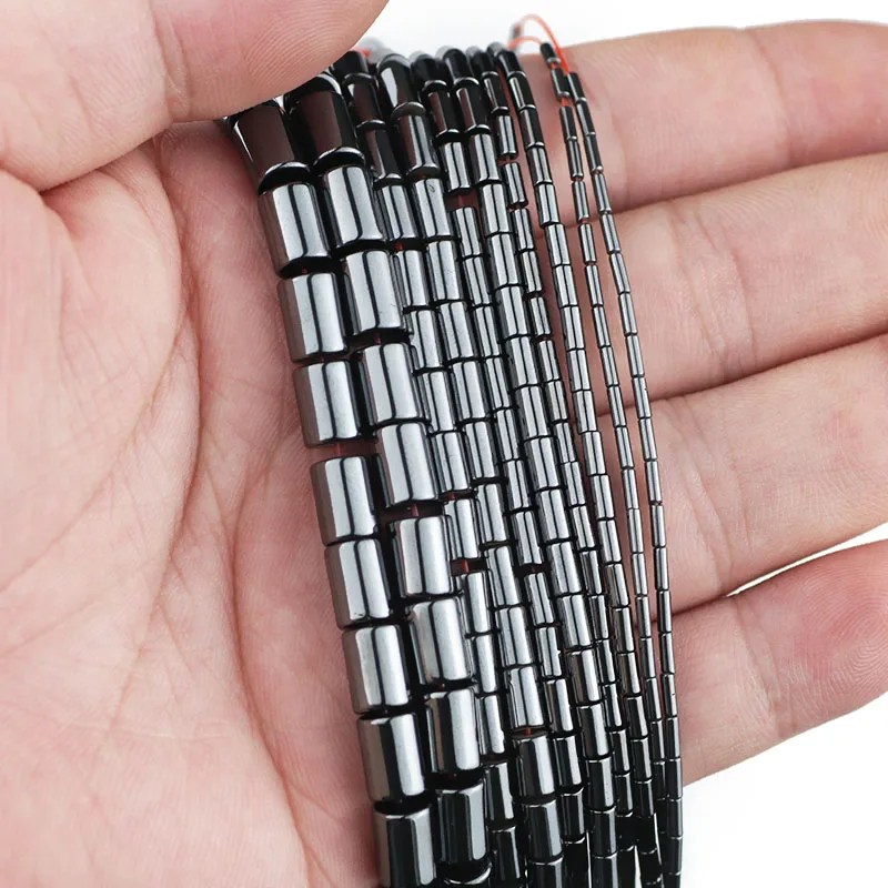 ZHBES Natural Stone Cylinder Black Hematite Geometry Spacers Charm Loose Beads For Jewelry Making DIY Bracelets Accessories