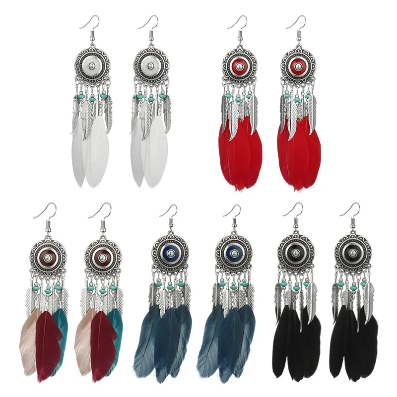 Acrylic Beads Feather Tassel Earrings for Women Black Red Fringed Dreamcatcher Earrings Women\'s Long Earring Hanging Jewelry