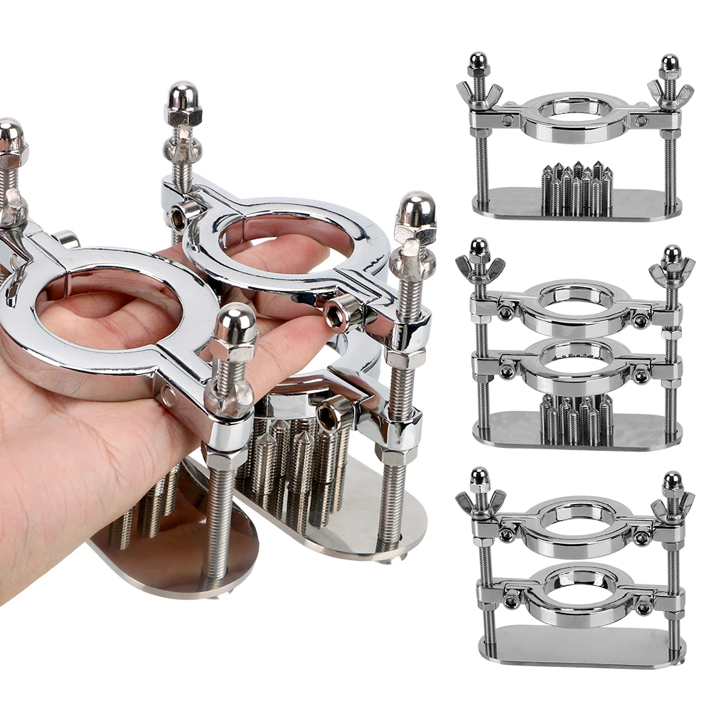 IKOKY Male Chastity Testicle Clamp Metal Spike Penis Ring Clamp Scrotum Stimulation Lock Training Device Sex Toys For Men