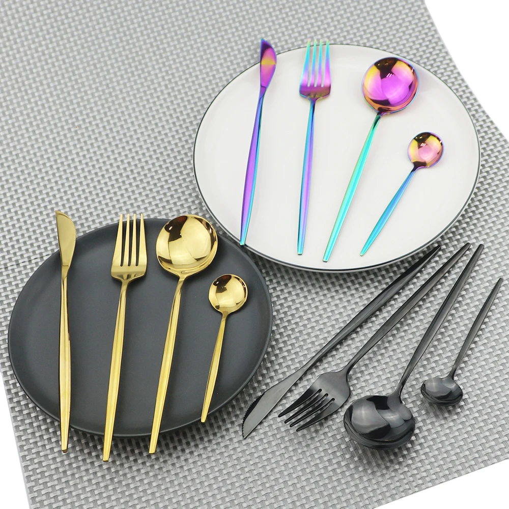 6/30Pcs Gold Cutlery Set Stainless Steel Dinnerware Set Kitchen Black Tableware Fruit Cake Fork Flatware Silverware Table Set