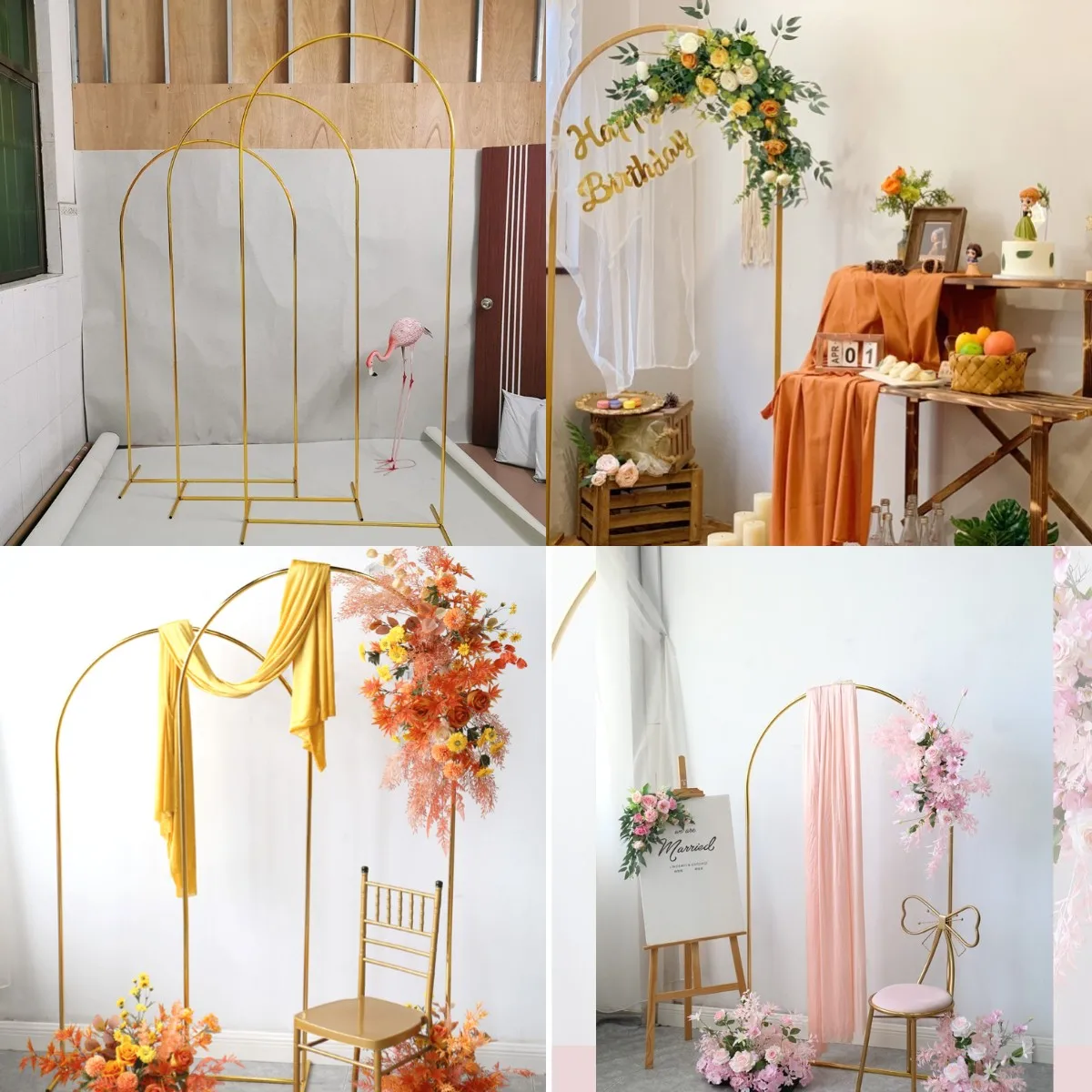 

Large 180- 220 CM Wedding Iron Arch Flower Frame Balloons Billboard Welcome Area Stand Fabric Hanging Rack For Birthday Backdrop