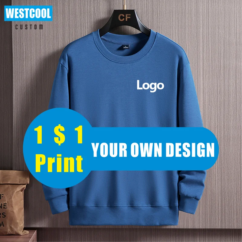 High Quality Cotton Sweater Custom Logo Print Embroidery Personal Design Brand Hoodies 7 Colors Sweatershirt WESTCOOL 2021