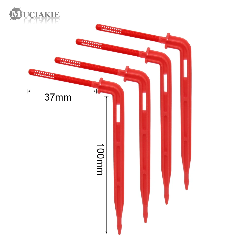 MUCIAKIE 200/500/1000PCS 1/8'' Red Elbow Drippers Garden Micro Drip Irrigation Emitter 3/5mm Bending Arrow for Potted Greenhouse