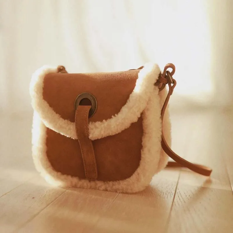 Natural Cowskin Leather With Wool Retro Women Handbags Top Quality Girls Cross Shoulder Bag Small Designer Simple Crossbody Bag