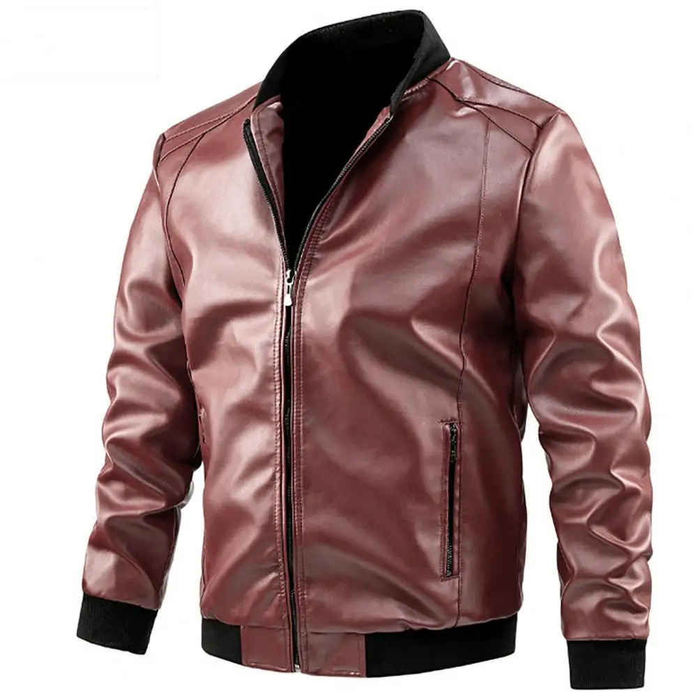 Solid Color leather jacket Men Bomber Coat Zipper Faux Leather Winter Coat Men Jacket chaquetas hombre кожаная куртка мужская