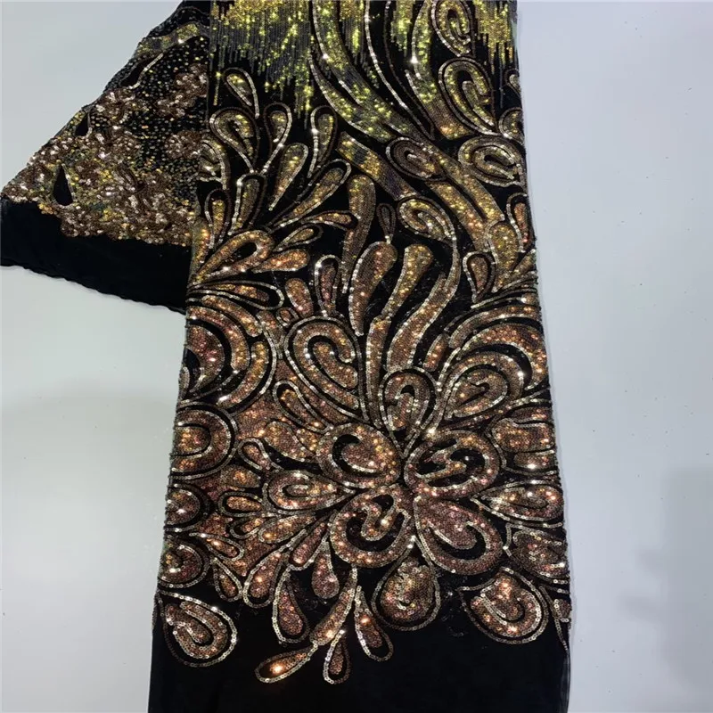 2020 gold/black New Designs African Lace Fabric High Quality Lace Material French Embroidered Tulle Lace Fabric With Sequins