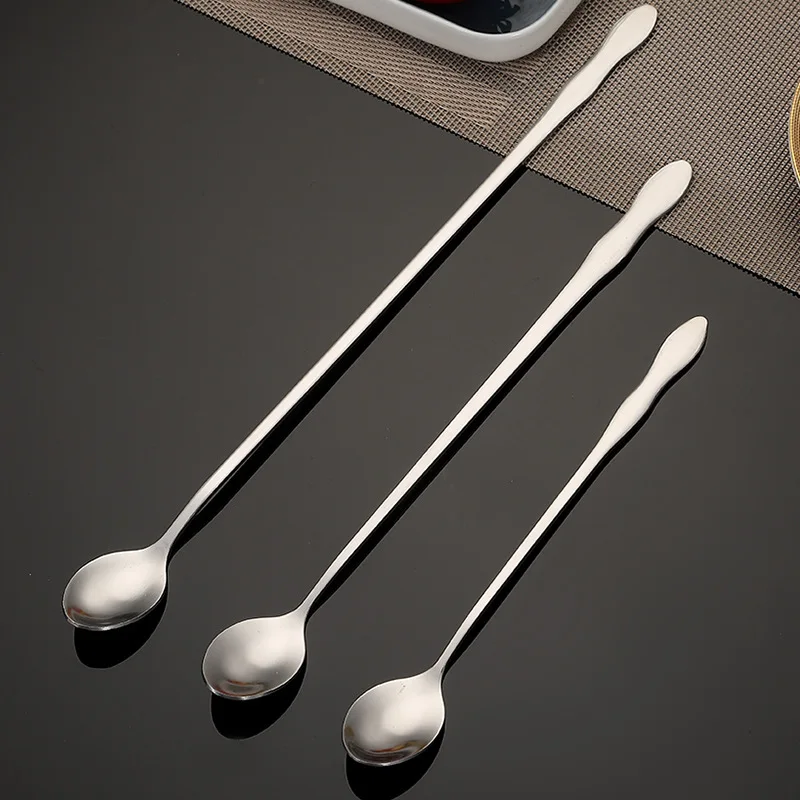 Gourd Long Handle Coffee Tea Stirring Spoon Silver Tableware Stainless Steel Honey Ice Cream Spoons Teaspoons Kitchen Bar Tools