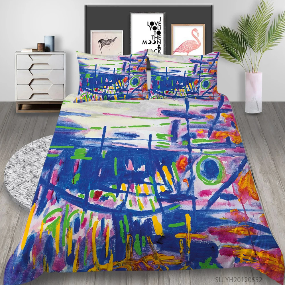 

Milsleep Oil Painting Print Bedding Set Colourful Duvet Cover Set King Queen Full Double 2/3 Pcs Pillowcases Bedroom Decoration