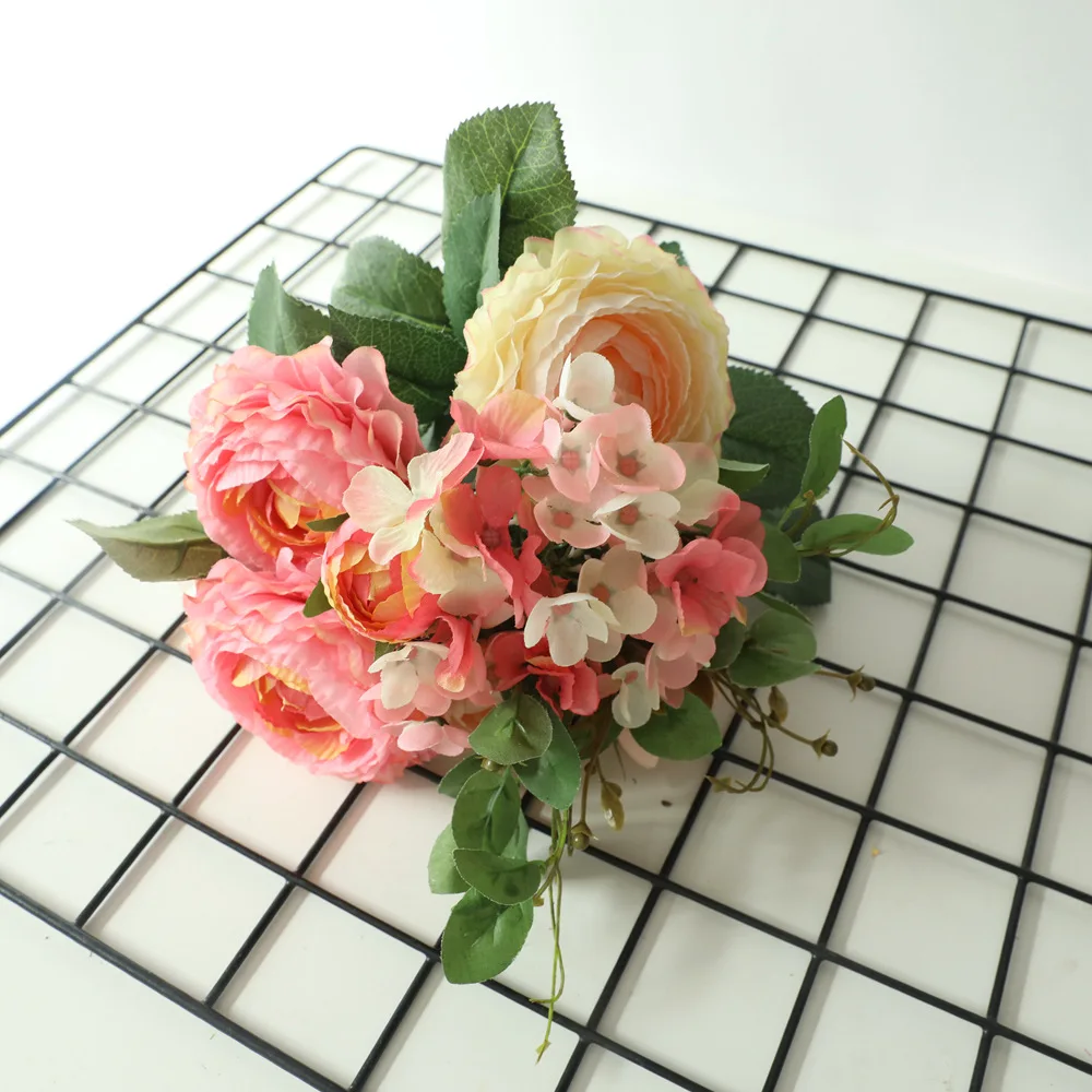 

4 Colors Silk Lotus Hydrangea hybrid Artificial Flower Rose Peony Bridal Bouquet Wedding Decoration DIY Home