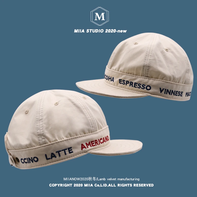 Korea Style Soft Baseball Caps,Letter  Embroidery Short Visor Hat  Metal Button Ins Fashion Peaked Cap