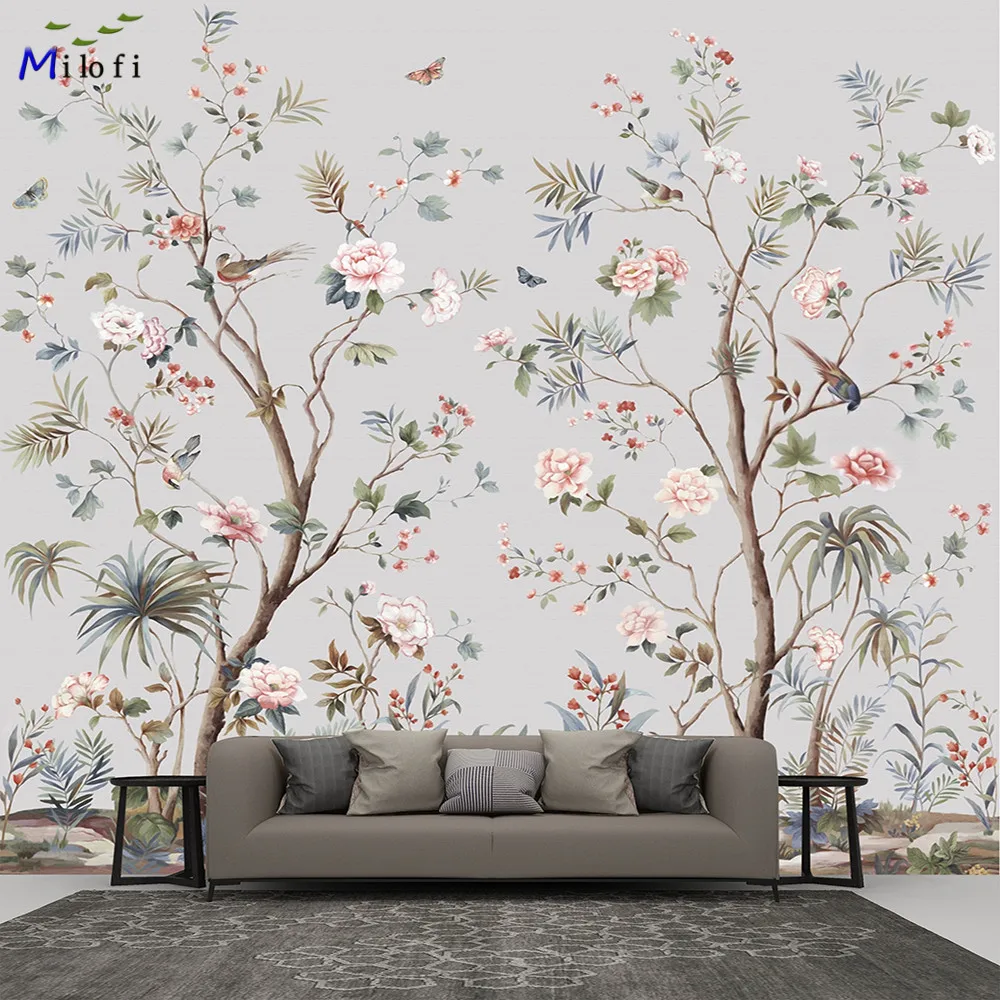 Milofi custom 3D wallpaper mural retro palace meticulous flower and bird European nostalgic flower and bird mural