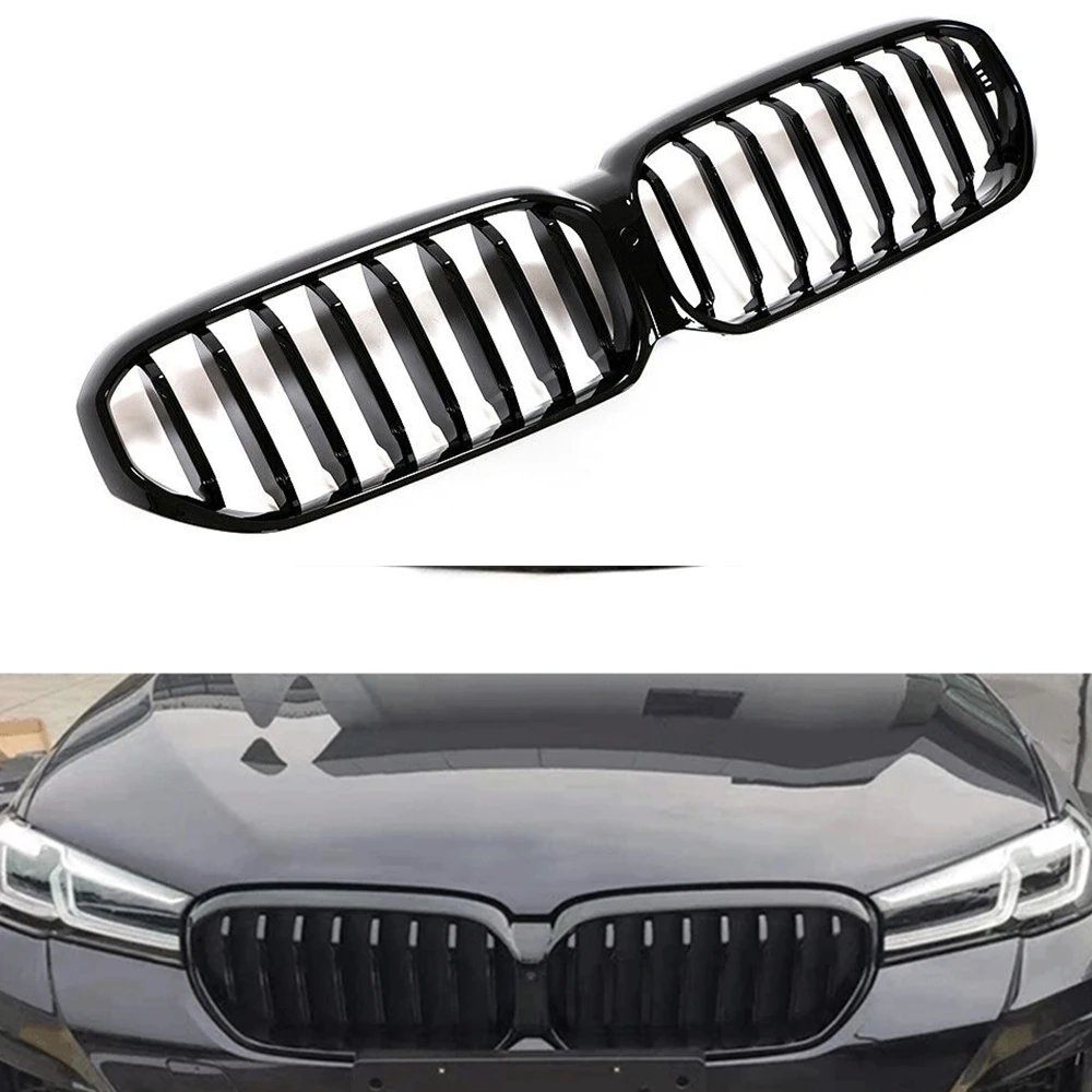 

Front Grille Racing Grills For BMW 5 Series G30 G31 G38 2021-2022 Car W/ Camera Hole Black Kidney Upper Bumper Hood Mesh Grid