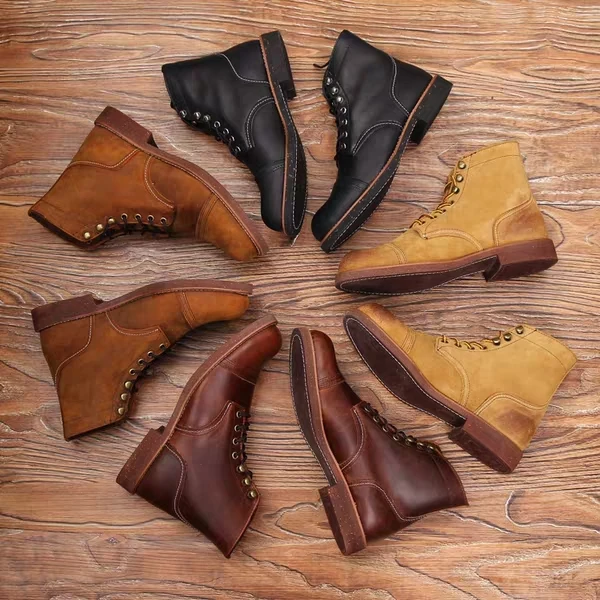 New Vintage Fashion Men Boots Handmade Wings Genuine Leather Business Wedding Boots Casual British Wine Red Motorcycle Boots