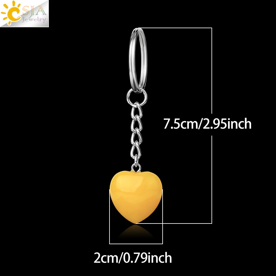CSJA Heart Keychain Accessories Natural Stone Cute Door Car Keychains for Girls Couple DIY Motorcycle Key Chain Ring Holder G686
