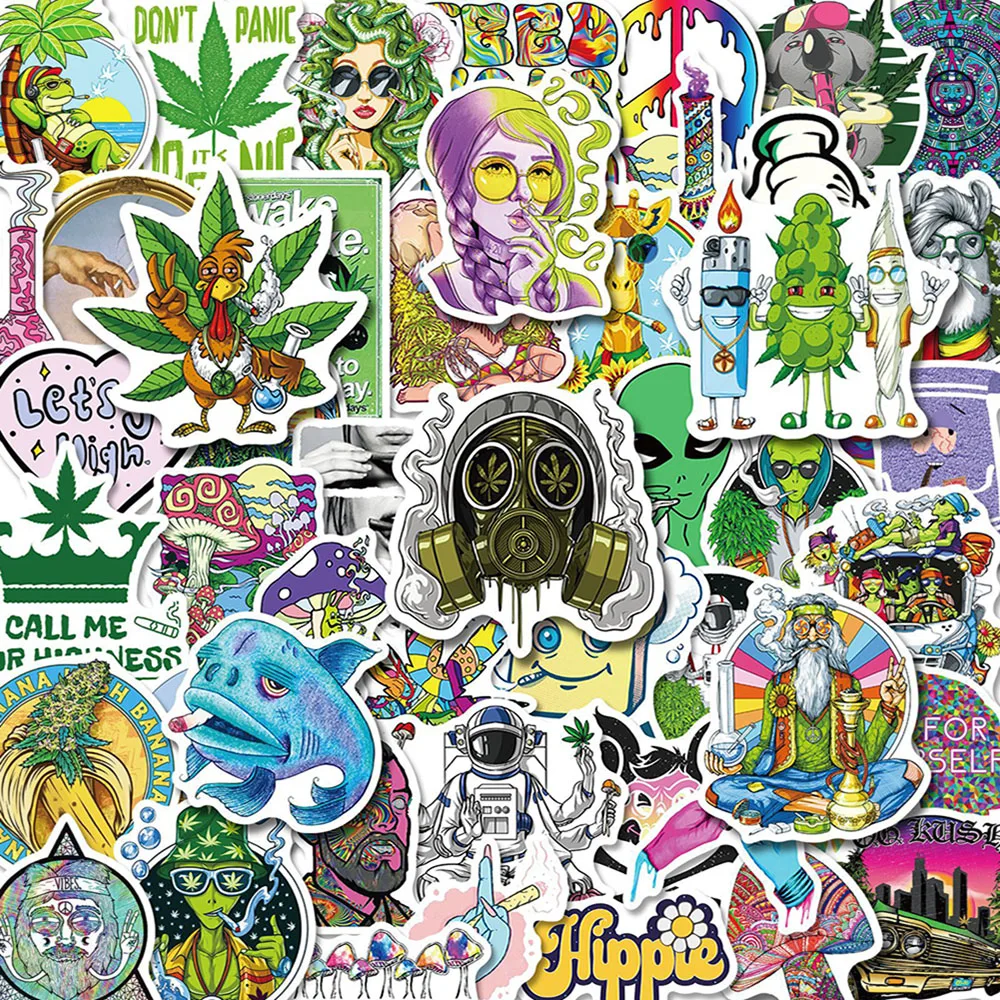 10/30/50PCS Funny Characters Leaves Weed Smoking Stickers for Laptop Motorcycle Skateboard Waterproof Cool Kids Sticker Decals