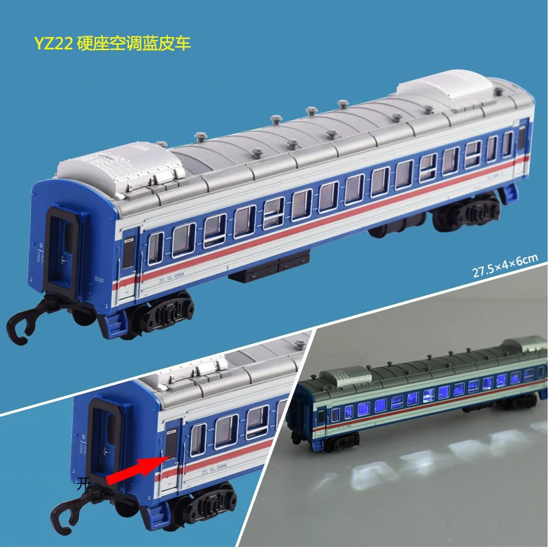 Diecast 1/87 Dongfeng YZ22 carro de pasajeros modelo de tren puertas y luces abiertas colección para adultos juguetes de exhibición estática para niños