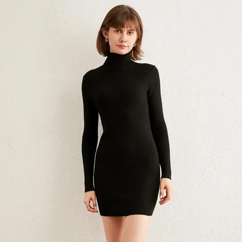 MRMT 2024 Brand New Turtleneck Women's Dresses Slim-Fit Solid Color Women Dress Tight-Fitting Knitted Bag Hip Woman Dress