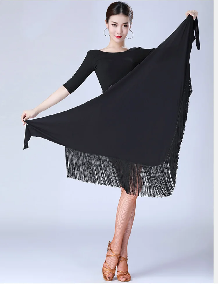 2020 New Lady Fringed Triangle Latin Dress Sexy One Skirt Adult Skirt Latin Dance Dress Costume Women\'s Black Practice Skirt