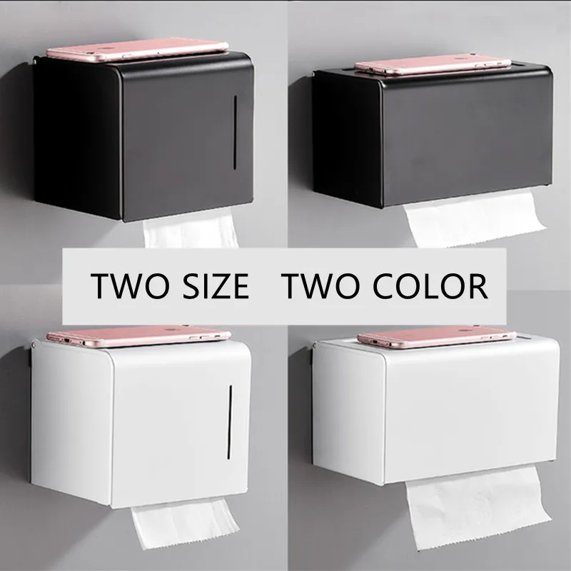 Black Aluminum Wall-Mounted Paper Towel Storage Rack Waterproof Bathroom Accessory Dual-Purpose Paper Holder Tissue Box