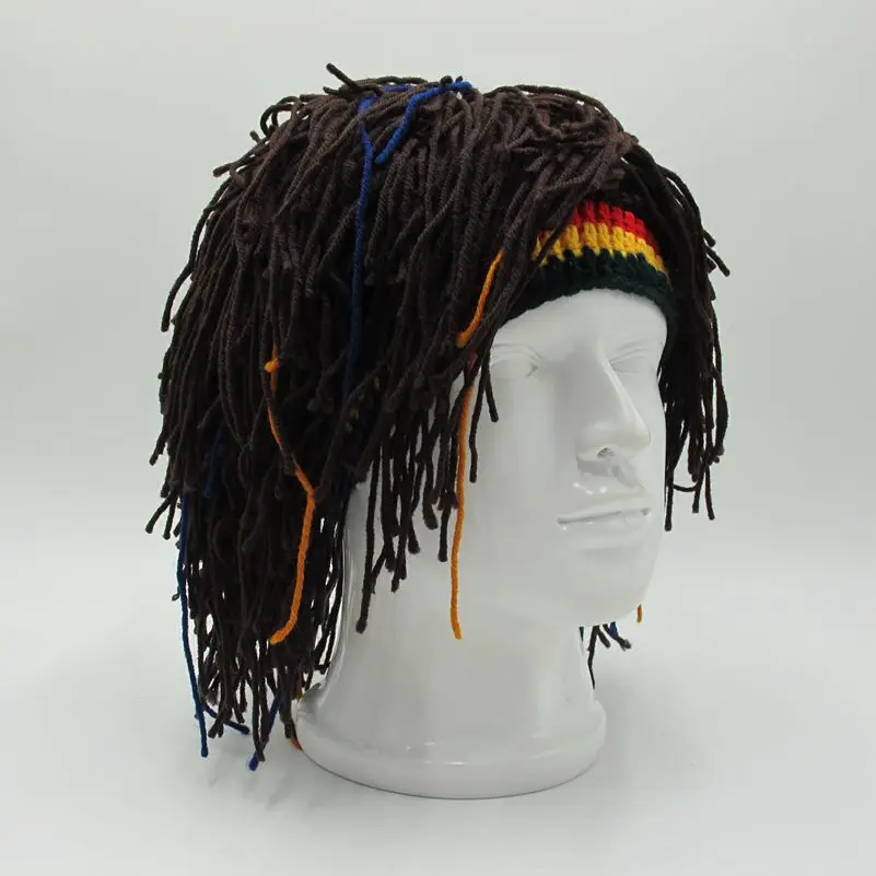 New Rasta Wig Beanie Men\'s Caps Handmade Crochet Winter Warm Hat Gorro Halloween Xmas Birthday Gifts Funny Party Balaclava