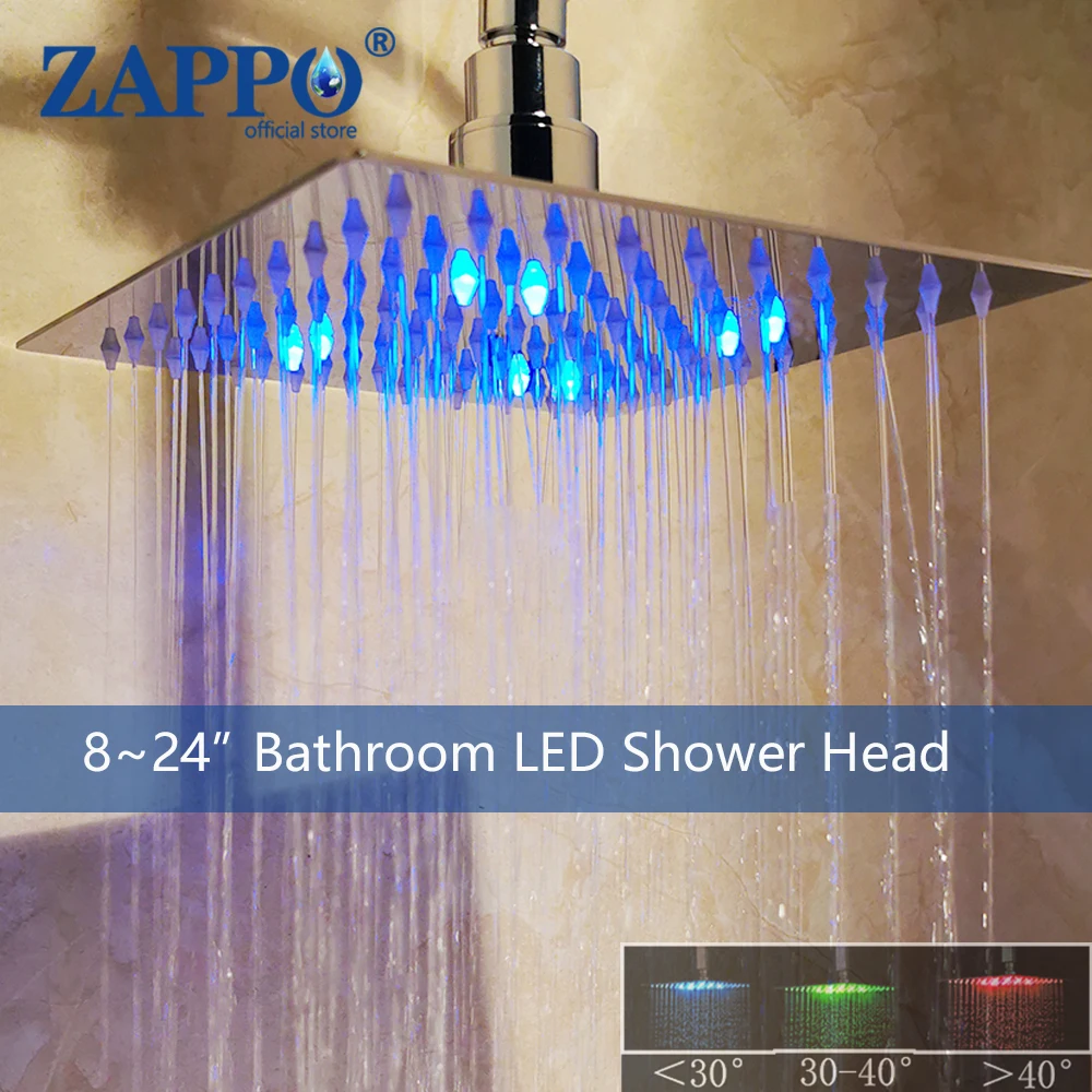 ZAPPO Bathroom LED Rain Shower Head Stainless Steel Rainfall Shower Head Bathroom Ultra-thin Shower Head Without Shower Arm