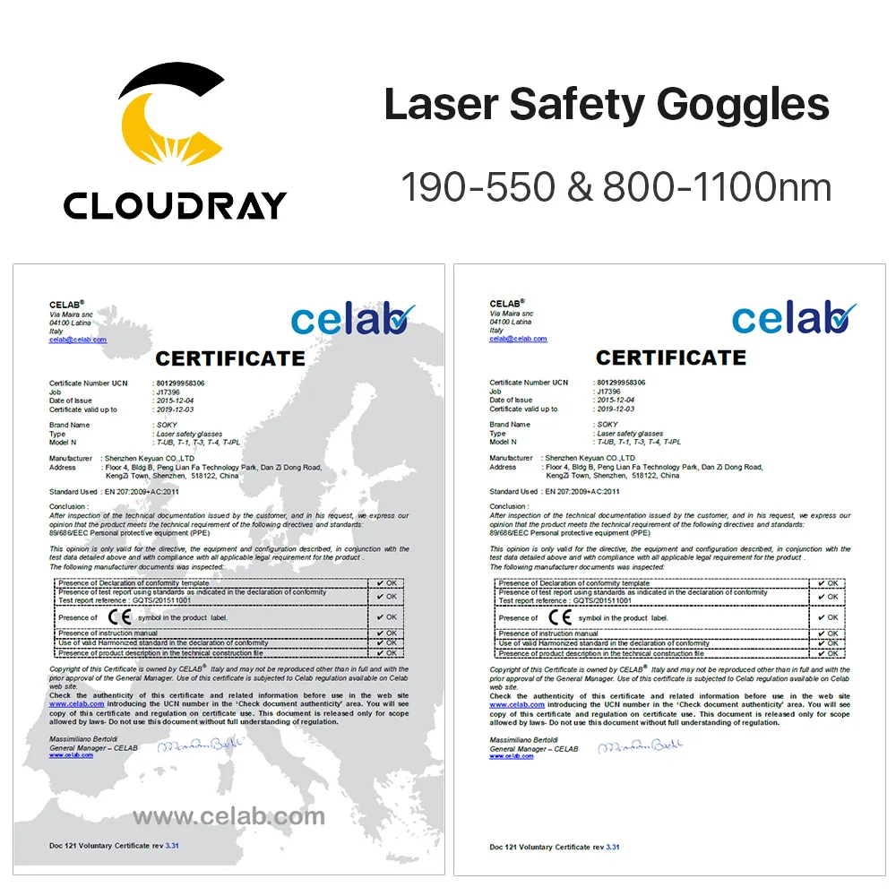 Occhiali di protezione Laser in fibra verde UV Cloudray tipo B occhiali protettivi a lunghezza d\'onda 355 e 532 e 1064nm occhiali di protezione scudo