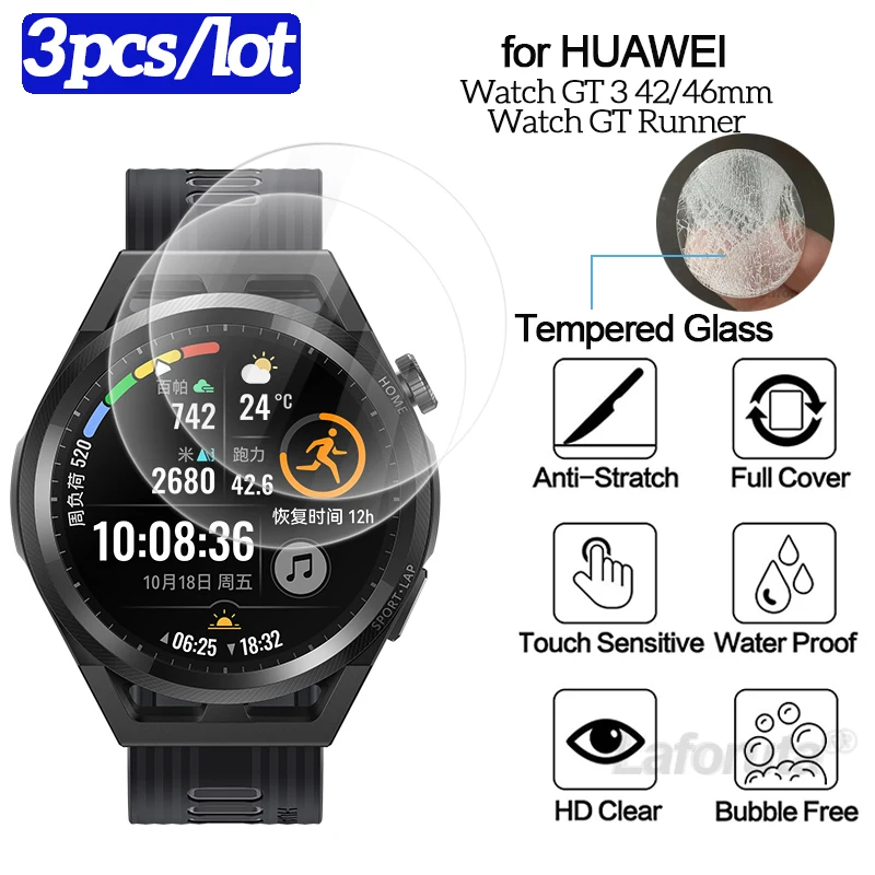 3pcs Screen Protector For Huawei Watch GT Runner GT3 GT2 46mm Watch 3 Pro 48mm Tempered Glass Protective Film for Honor GS Pro