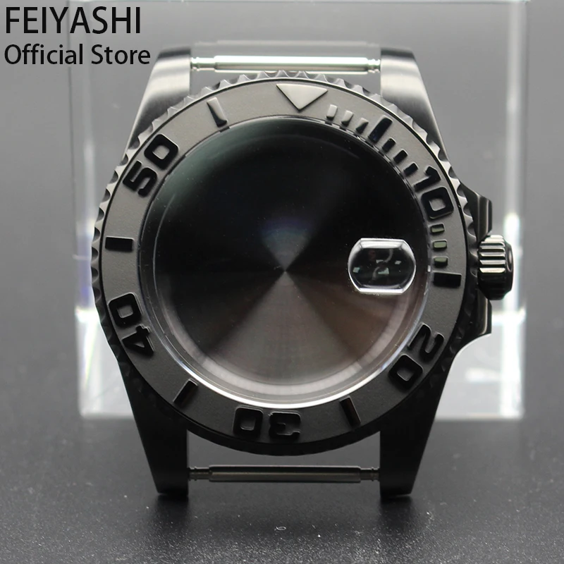 40mm Black Case Men's Watch Parts Stainless Steel Sapphire Crystal Glass For nh35 nh36 eta 2824 miyota 8215 Movement 28.5mm Dial