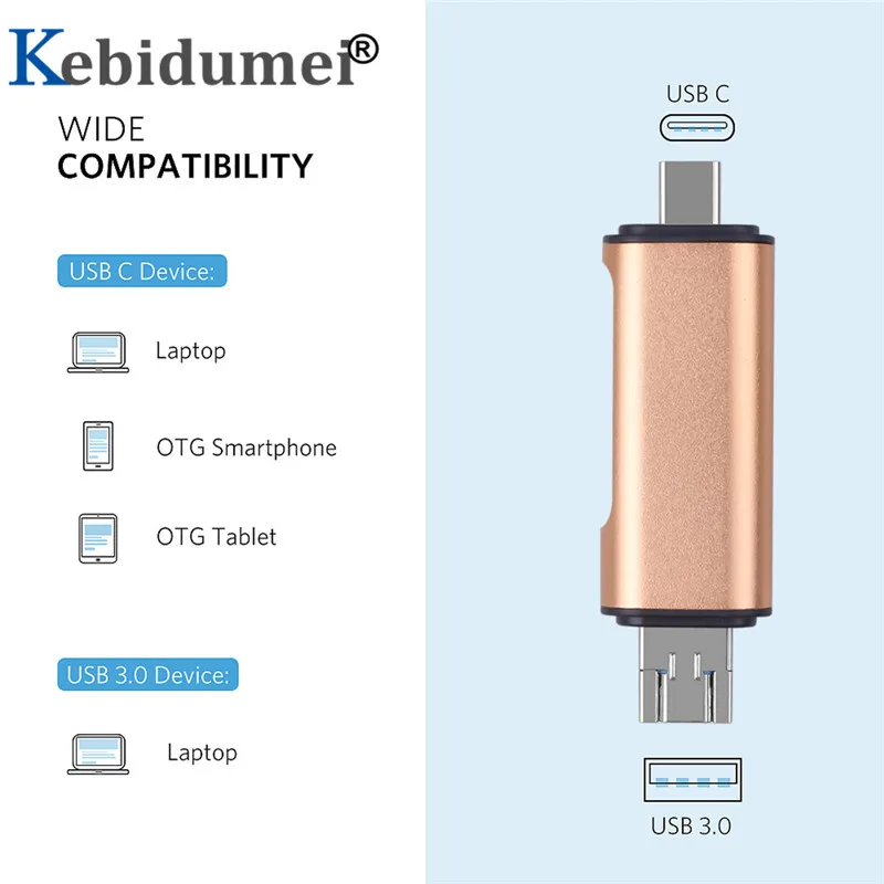 Czytnik kart OTG Kebidu 5 w 1 typu C z USB żeńskie interfejsem do odczytu USB do komputera 2.0 karta pamięci TF Adapter do czytnika komputerze