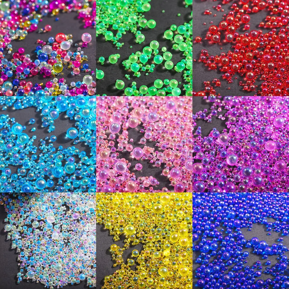 20g AB Transparent Nail Art Bubble Glass Ball Rhinestones 1-3mm Mixed Round AB Color Nail Art Caviar Beads Colorful Rhinestones