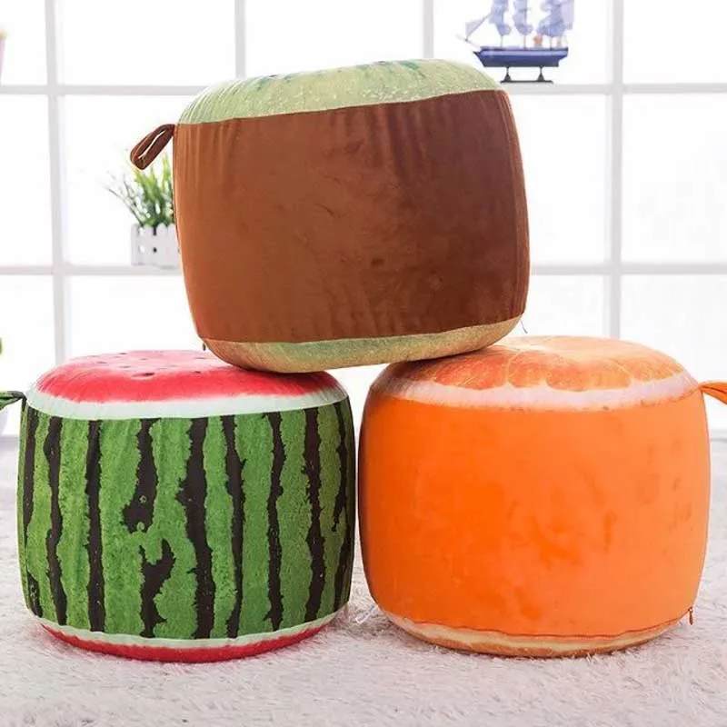Portable Inflatable Thickened Stool Plush 3D Fruit Shaped Pouf Chair Lovely Multi-functions Stools