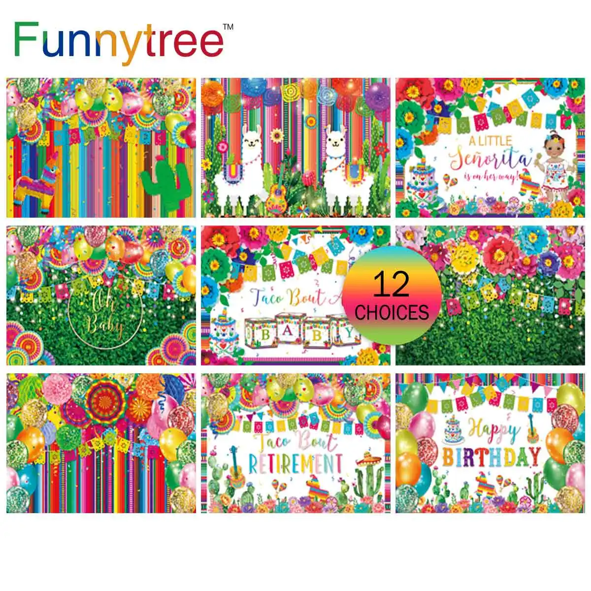 

Funnytree Mexican Birthday Party Decorations Fiesta Background Baby Shower Taco Cinco De Mayo Colourful Photozone Background