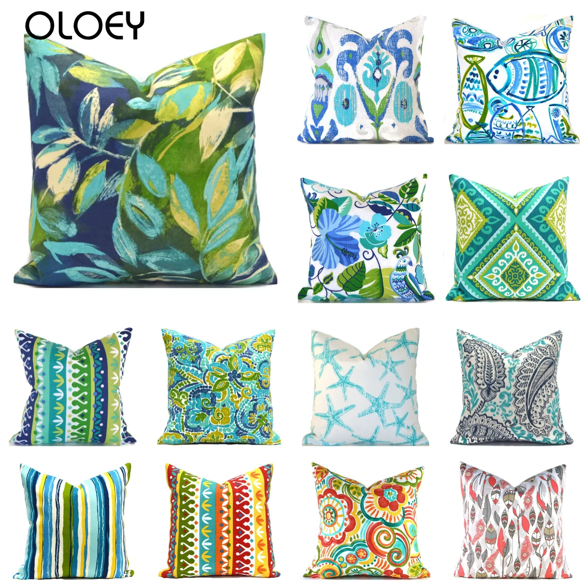 

New Blue Green Abstract Floral Print Cushion Covers Soft Linen Pillowcase Boho Decorative Hot Modern Fashion Sofa Throw Pillows