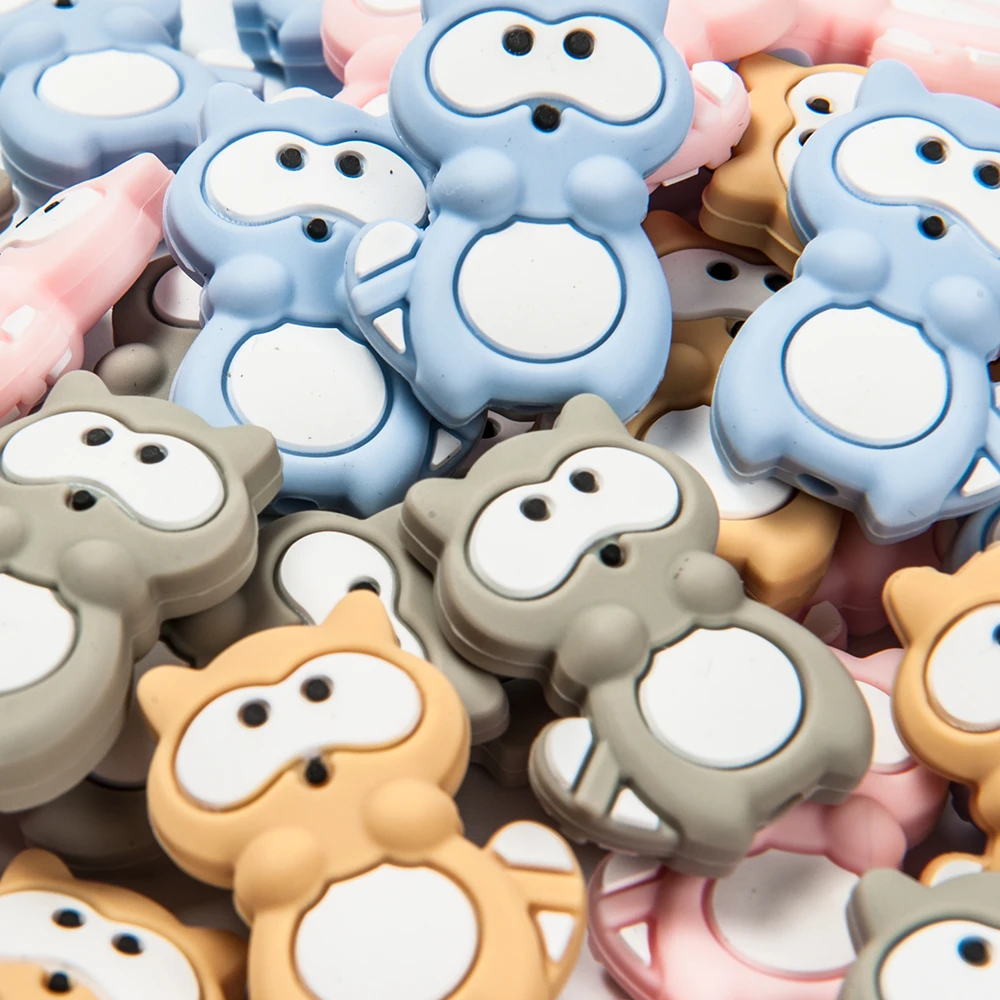 10pcs/lot Cartoon Raccoon BPA Free Food Grade Silicone Beads Chew Toys Accessories Baby Teethers DIY Necklace Pendan