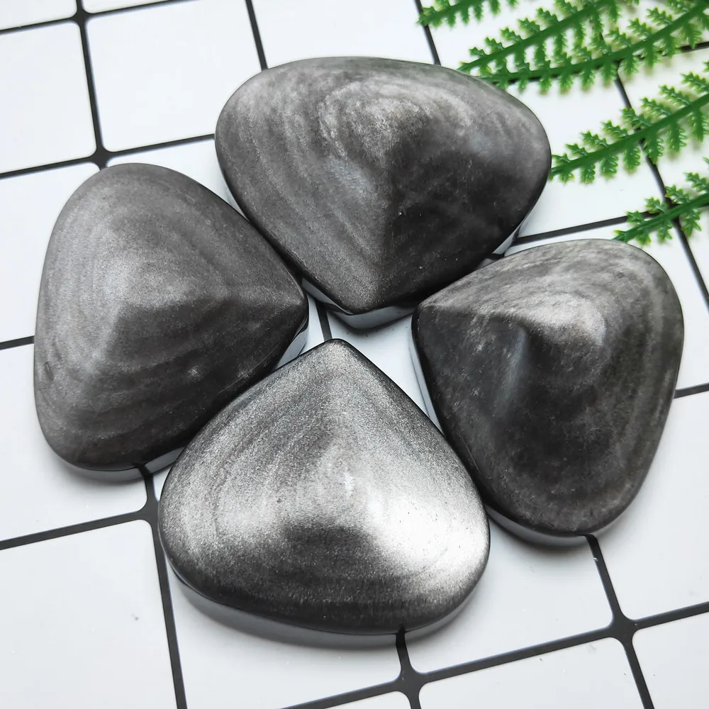 Argent Quartz Heart Shape Natural silver obsidian crystal hearts Love Crystals Healing Gift 1pcs