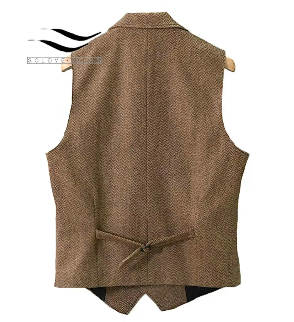 Blue/Green/Black Formal Tweed Waistcoat/Vest Wool Herringbone Collar Slim Fit Weste Gilet Chaleco Office Party Outdoor