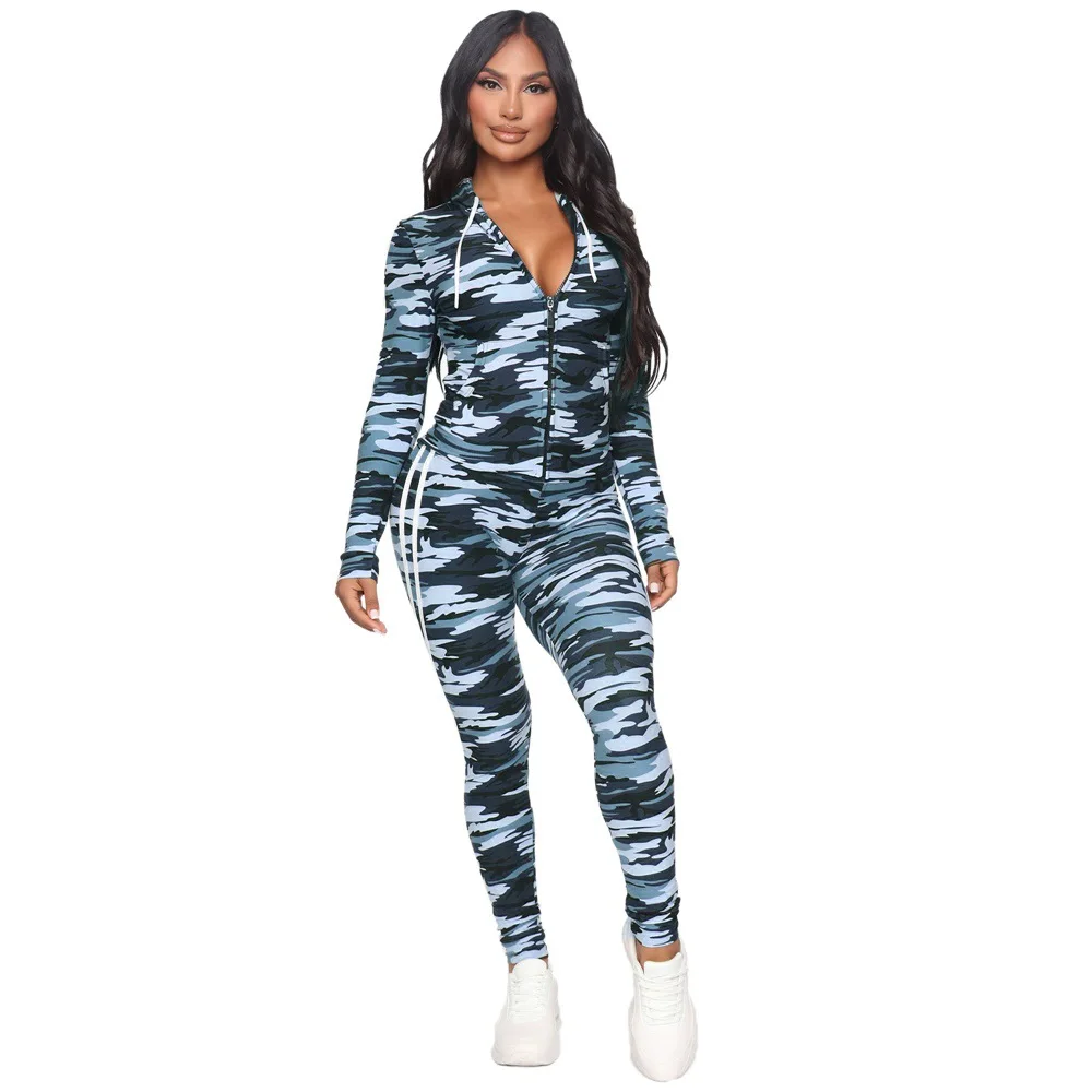 

two piece set women zipper hoodie+pantalon fall 2021 womens fashion military camouflage print sweat suits matching sets