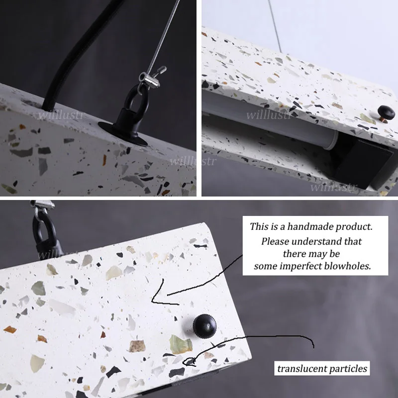 Handmade Terrazzo Pendant Lamp Translucent Jade Marble Nordic Cement Waterstone Suspension Light Restaurant Hotel Office Bar