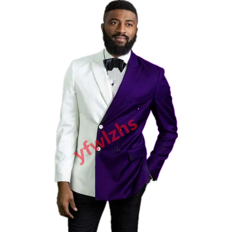 

Handsome Double-Breasted Groomsmen Peak Lapel Groom Tuxedos Mens Wedding Dress Man Blazer Prom Dinner (Jacket+Pants+Tie) A231