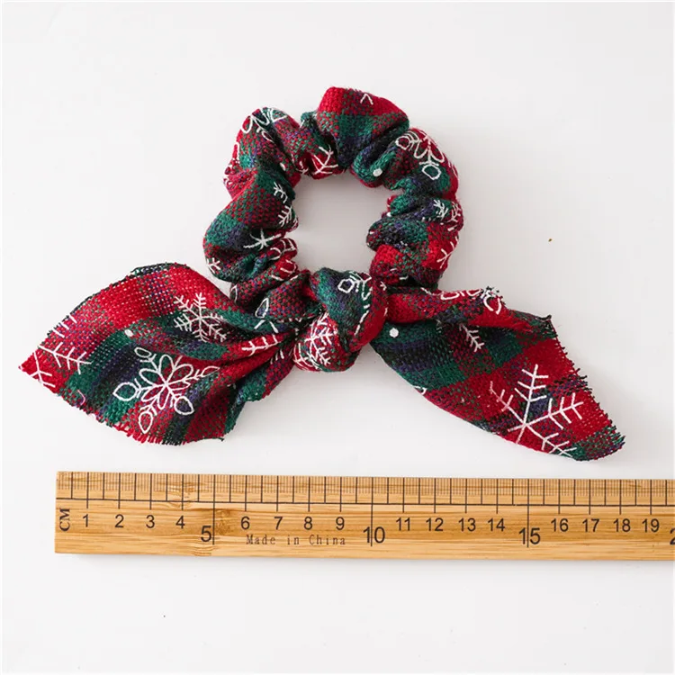 2021 Snowflake Christmas Rubber Bunny Hair Band  Scrunchies Women Girls Elastics Bow Hair Tie  Hair Ring Ponytail Accessories