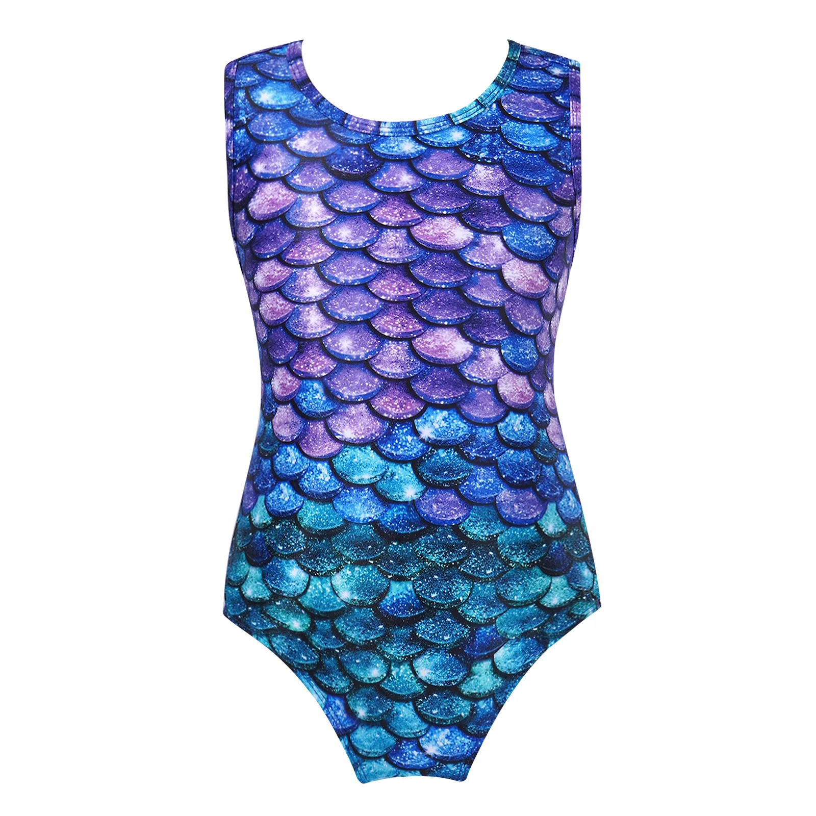 Kids Girls One-piece Mermaid Swimwear Bodysuit Fish Scales Print Swimsuit Sleeveless Bathing Suit Beach Pool Party Water Park