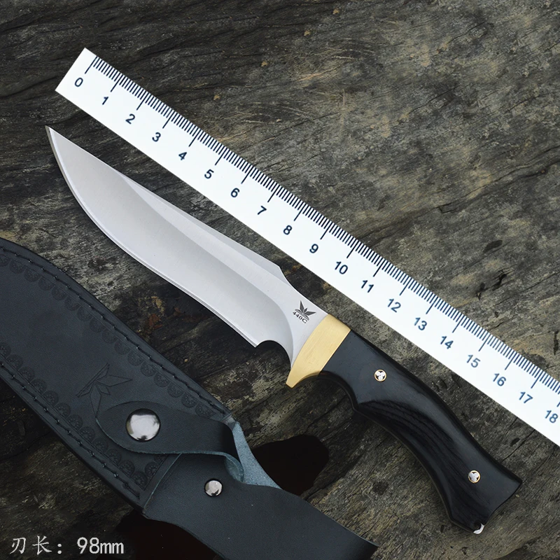 Outdoor Camping มีด440C ใบมีดมีด Sheath ไม้ Handle ยุทธวิธี Survival มีดเครื่องมือป้องกันตัวเอง EDC กู้ภัย Tanto